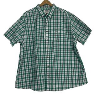 Vintage Harbor Bay Green and White Casual Button Down Shirt with Plaid Design